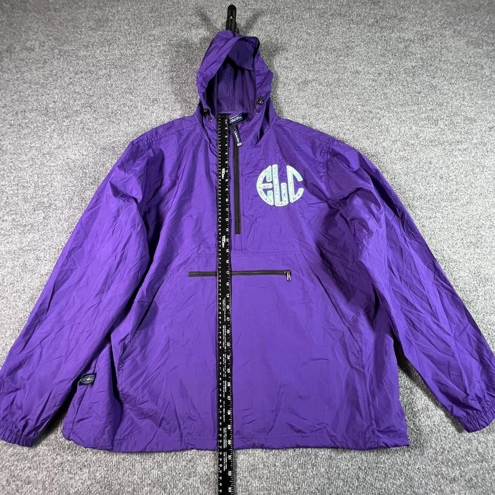 Charles River Windbreaker Jacket Mens XL Purple Hooded Quarter-Zip ELC Monogram